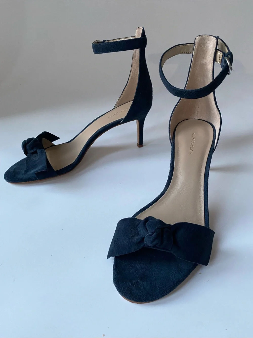 NWT Ann Taylor Navy blue Suede Ankle-Strap Bow kitten heel Sandals
